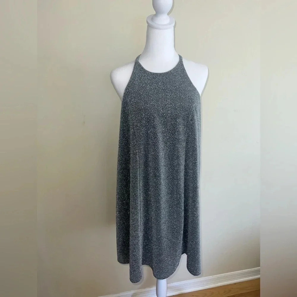 Crosby by Mollie Burch Halter Dress, Silver Sparkly, Size Medium, Fun, Party
